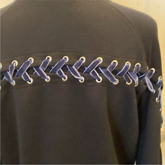 Maje Black Sweatshirt with Blue Lace-Up Details, S - Picture 6 of 10